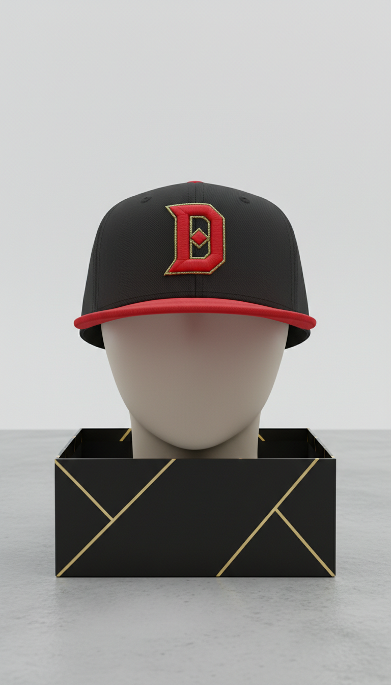 Gorra snapback roja en caja negra mate