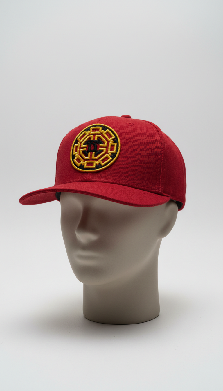 Gorra snapback roja con bordado dorado