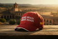 Gorra roja con frase bordada Make Spain Great Again, vista frontal